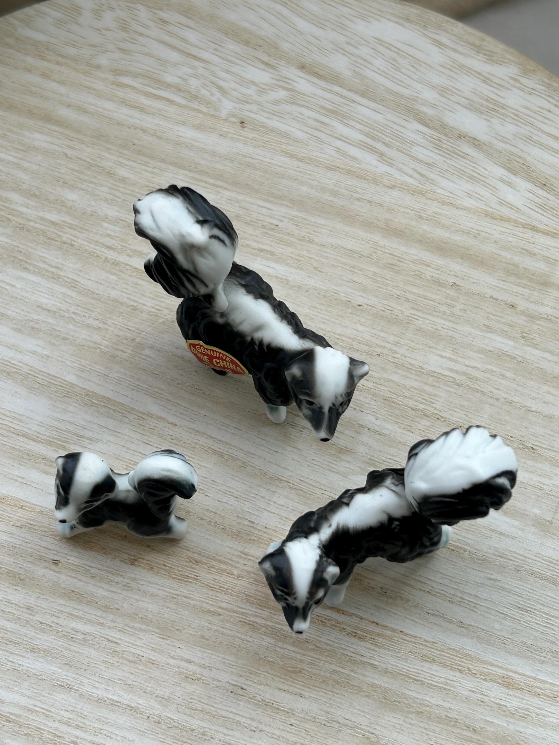 Vintage Miniature Skunk Family Figurines Bone China Made in Japan