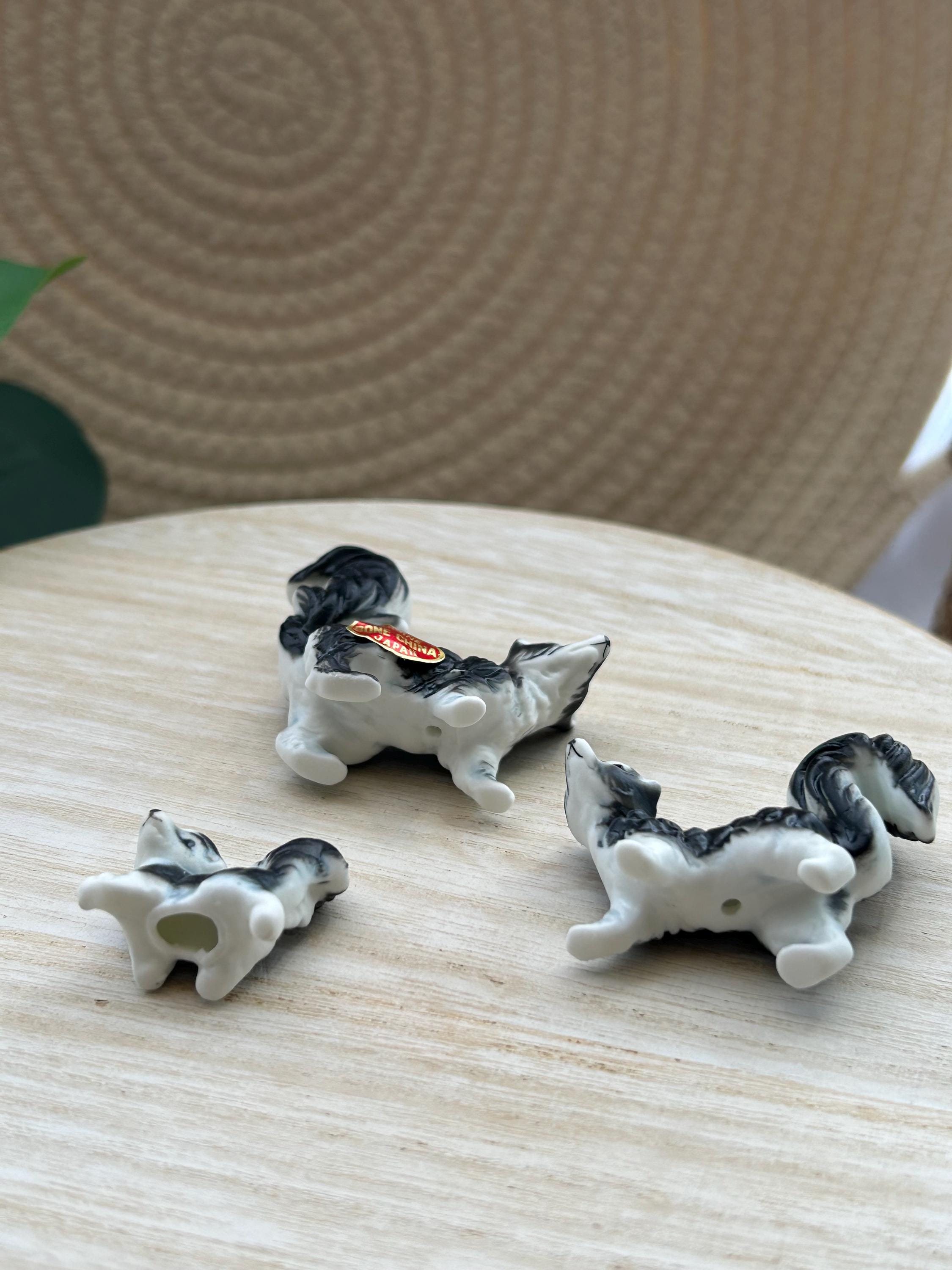 Vintage Miniature Skunk Family Figurines Bone China Made in Japan