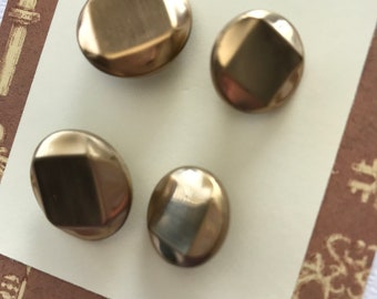 Set of 4 Vintage Gold Faceted Metal Shank Buttons -2 sizes  18mm, 14mm  - On Custom Card