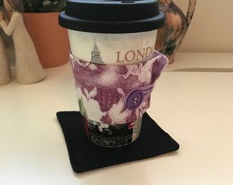 Coffee Cozy - Reusable Coffee Cup Sleeve, Purple Floral