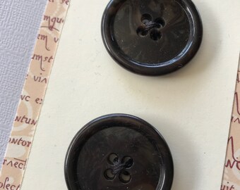 2 Large Dark Brown Tortoise Shell Look Coat Buttons, 32 mm Buttons, 4 hole Buttons, Sweater Button