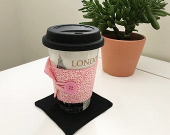 Coffee Cozy - Reusable Coffee Cup Sleeve, Pink Floral