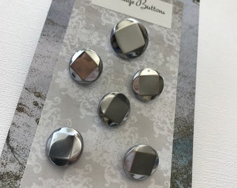 Vintage Silver Faceted Metal Shank Buttons -2 sizes  17mm, 14mm  - On Custom Card