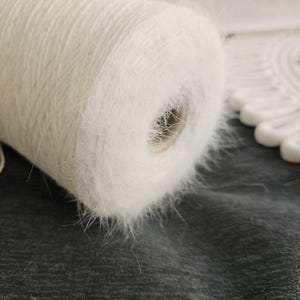 Angora yarn, White angora yarn, Rabbit yarn, yarn on cone