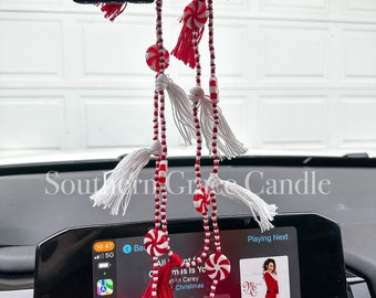 Peppermint Car Charm | Christmas Car Charm | Beaded Car Charm | Car Accessories | Tassel Car Charm | Christmas Tassel Car Charm | Car Charm