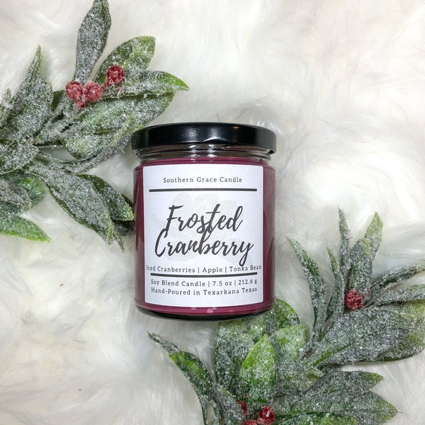 Frosted Cranberry Candle | 7.5 Ounce Soy Blend Candle | Christmas | Soy Candle | Winter Candle | Cranberry Candle | Soy Blend Candle |