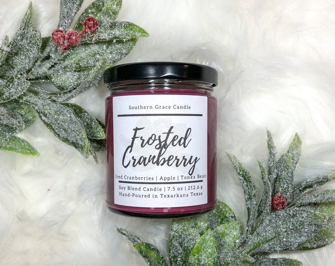 Frosted Cranberry Candle | 7.5 Ounce Soy Blend Candle | Christmas | Soy Candle | Winter Candle | Cranberry Candle | Soy Blend Candle |