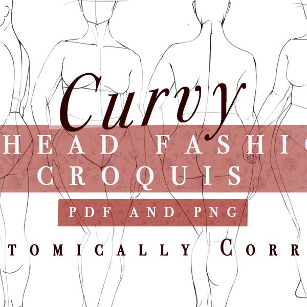 8-KOPF-REALISTIC-CURVY-Modevorlage/Croquis -pdf und png- plus size fashion croquis für Designer / Illustratoren