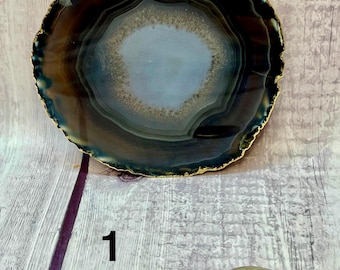 Black Agate Slices, Coasters, Gold Leafed Edges