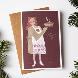 Tourtière | Carte d'hiver | Carte de voeux | Sans texte | Illustration | Florence MB