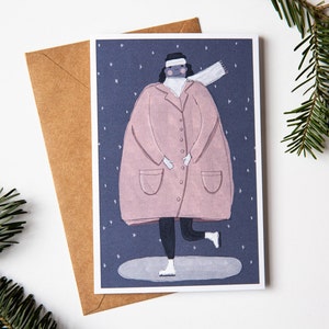 Patineuse | Carte d'hiver | Carte de voeux | Sans texte | Illustration | Florence MB