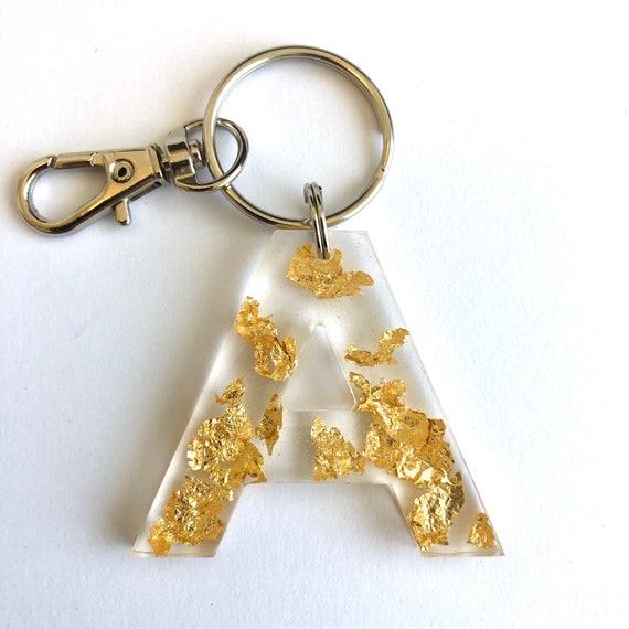 Gold Leaf Letter Keyring A B C D E F G H J K Np Etsy