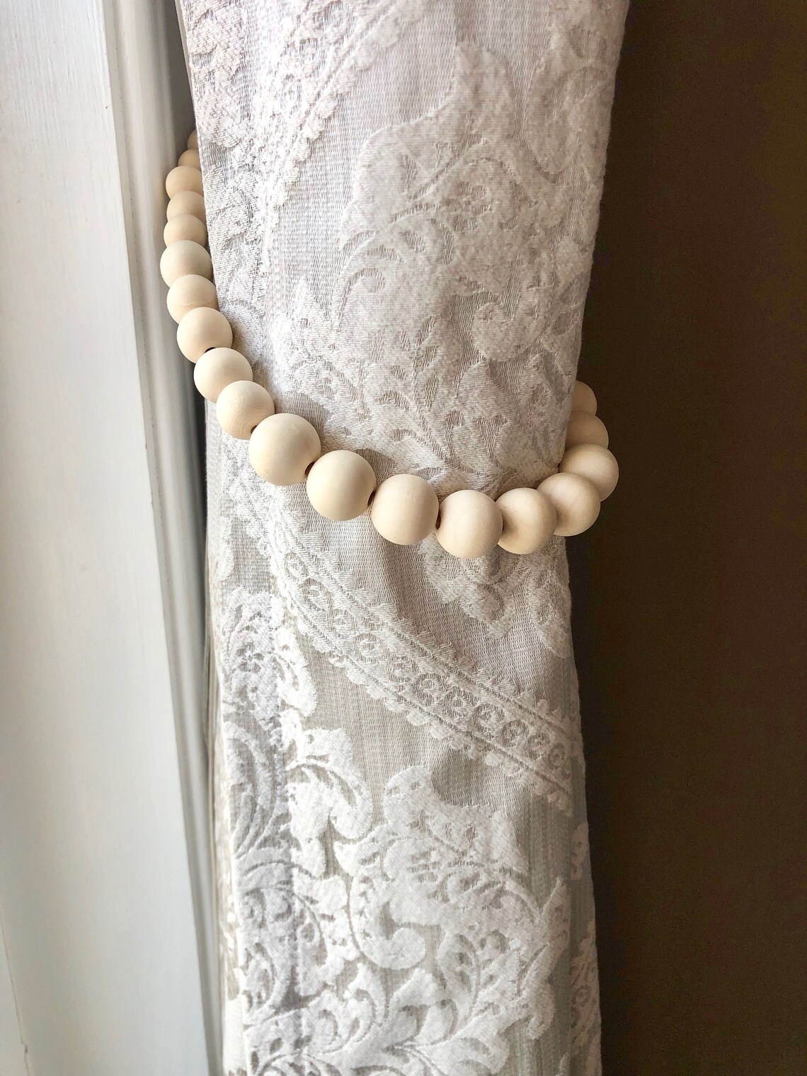 Set of 2 Wood bead curtain tie backs farmhouse wood bead Etsy