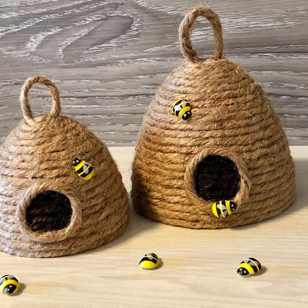 Jute Bee Skep, Bee Hive. 2 sizes available, perfect sizes for tiered tray displays! Farmhouse bee skep decor. Bee decor. Farmhouse Bee Decor
