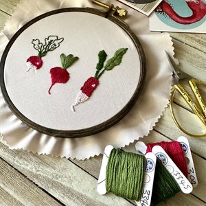 rustic, radishes, garden embroidery, vegetable embroidery , PDF Pattern ONLY, Embroidery Pattern, cottagecore