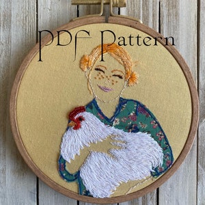 Crazy Chicken Lady PDF Embroidery Pattern ONLY, Embroidery art hoop, embroidery hoop, chicken lady