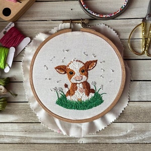 Dandelion the Cow, cows, calf, embroidery cow, embroidery, PDF Pattern ONLY, Embroidery Pattern, cottagecore