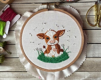 Dandelion the Cow, cows, calf, embroidery cow, embroidery, PDF Pattern ONLY, Embroidery Pattern, cottagecore