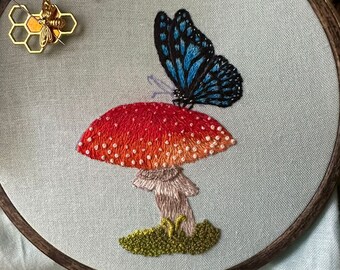 Butterflies and toadstools, Butterflies, Butterfly, Toadstool,  PDF Pattern ONLY, Embroidery Pattern, cottagecore
