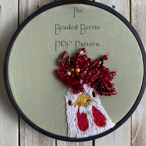 Little Rooster, Chicken, PDF Pattern, Embroidery and Beading Pattern ONLY, cottagecore