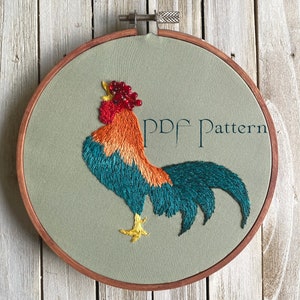 Little Rooster, Chicken, PDF Pattern ONLY, Embroidery Pattern, cottagecore