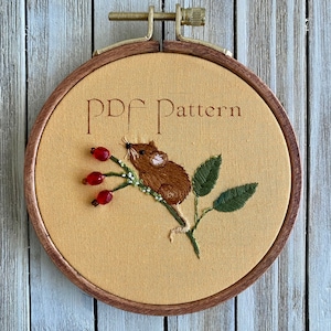 Little Brown Mouse, PDF Embroidery  Pattern ONLY, Embroidery art hoop, embroidery hoop