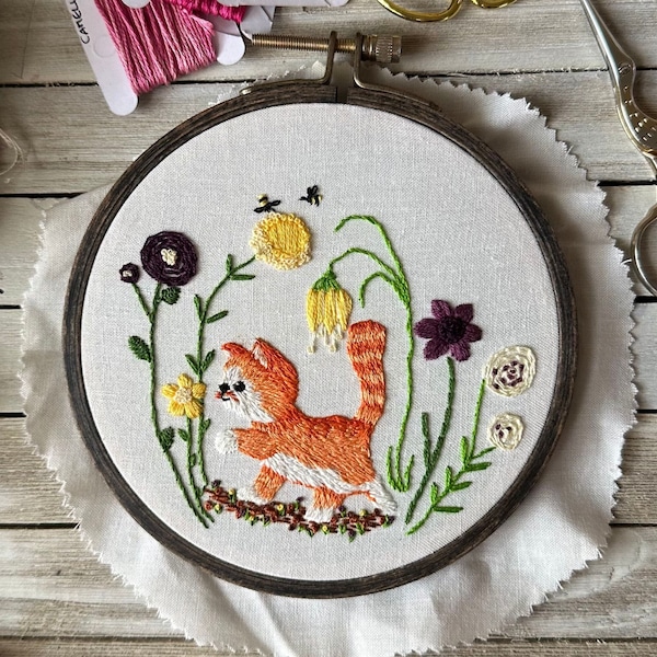 Meet Marmalade, cat, kittens, ginger kitten, embroidery cat, embroidery, PDF Pattern ONLY, Embroidery Pattern, cottagecore
