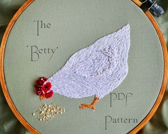 Little Hen, Chicken, PDF Pattern ONLY, Embroidery Pattern, cottagecore