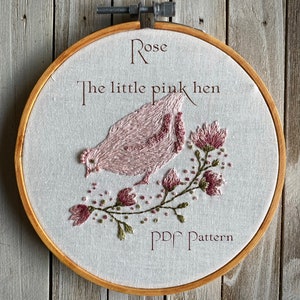 The Little Pink Hen, Chicken, PDF Pattern ONLY, Embroidery Pattern, cottagecore