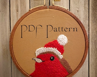 Pattern ONLY, Christmas Robin PDF Embroidery Pattern, Embroidery art hoop, embroidery hoop