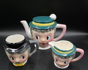 Vintage Cabbage Leaf Teapot Creamer Sugar Bowl Cissy Lefton Japan