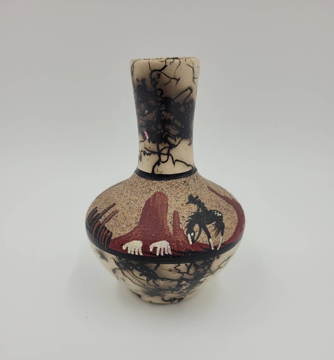 Vintage Navajo Native American Horse Hair Pottery Signed Elsie Home