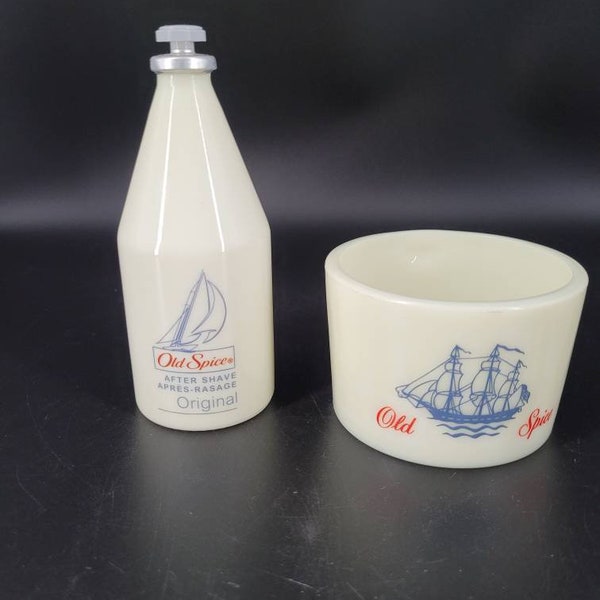 Vintage Old Spice Shulton Shaving Mug Cup and Matching Aftershave Bottle Collectible Barber Decor