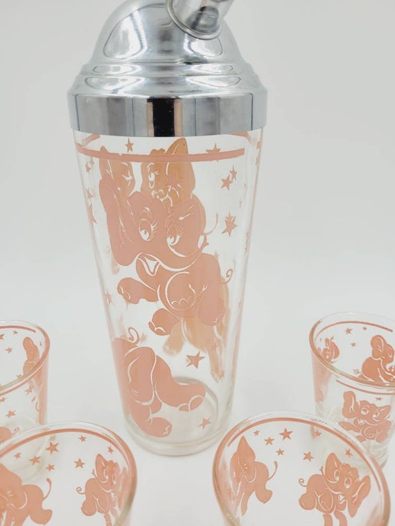 Vintage Mid Century Modern Hazel Atlas Pink Dancing Elephants