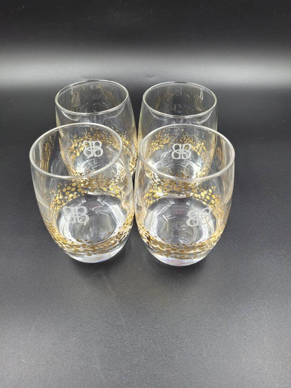Vintage Baileys Irish Cream Gold Dot Confetti Low Ball Rock Glasses ...
