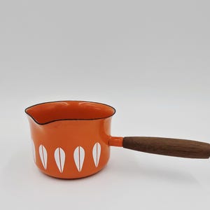 MCM Cathrineholm Norway Orange Lotus Sauce Butter Warmer Pot Teak Handle Cookware Collectible Kitchen Home Decor