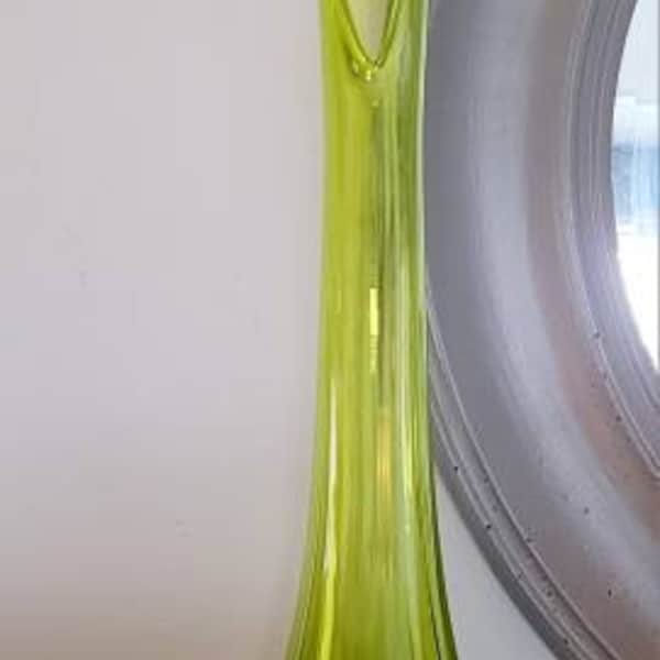 Huge Vintage MCM Viking Glass Epic Drape Avocado Green Swung Vase 32 Inches Home Decor