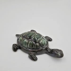 Vintage Blue Mountain Pottery Turtle Figurine in the Iconic Green Drip Glaze Collectible Home Decor