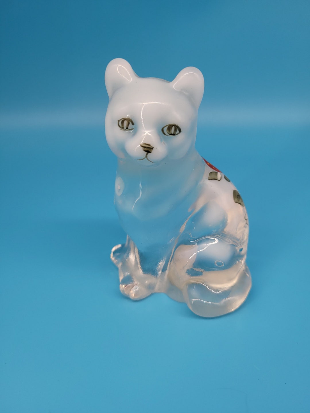 Vintage Fenton Sitting Cat With Hand Painted Strawberries on