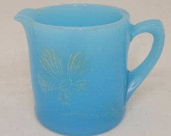 Antique Blue Opaline Glass Creamer Collectible Glass Kitchen Decor