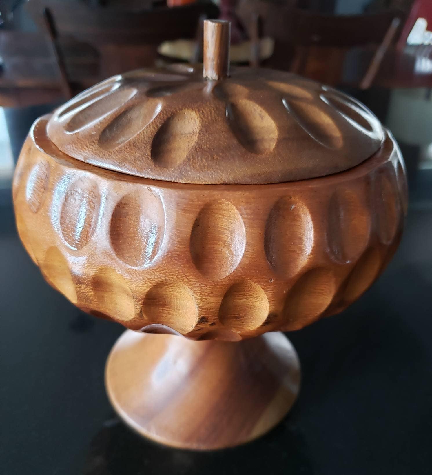 Vintage Carved Wooden Nut Bowl with Lid Etsy