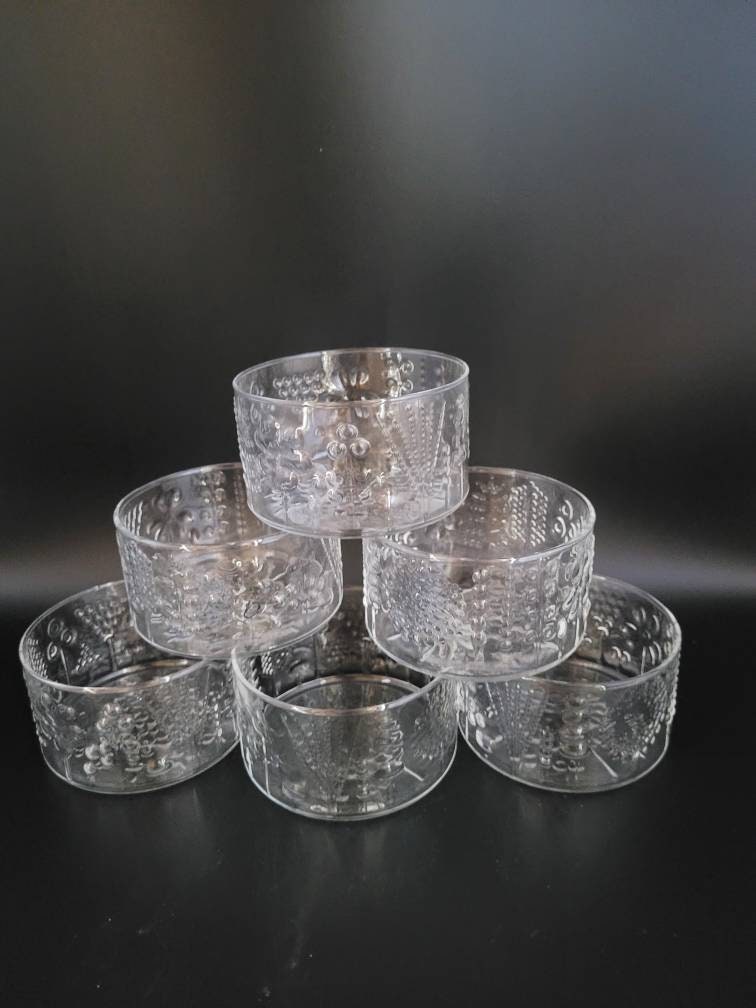 Vintage MCM Set of 6 Iittala Nuutajarvi Flora Glass Fruit Dessert