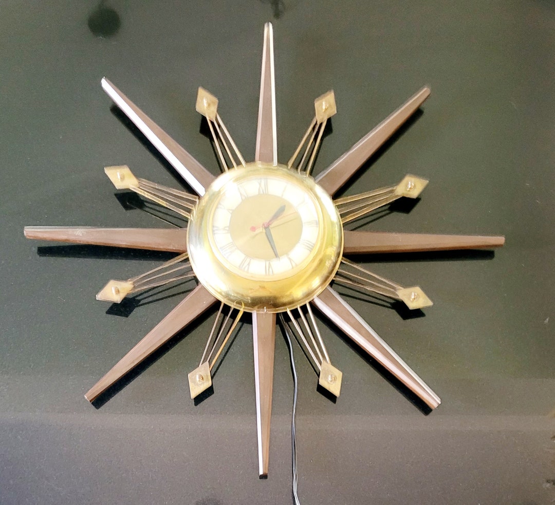 1950〜1960 UNITED Sunburst Clock 50s 60s Mid Century Sunburst Form Wall Clock by United C 1950/1960's