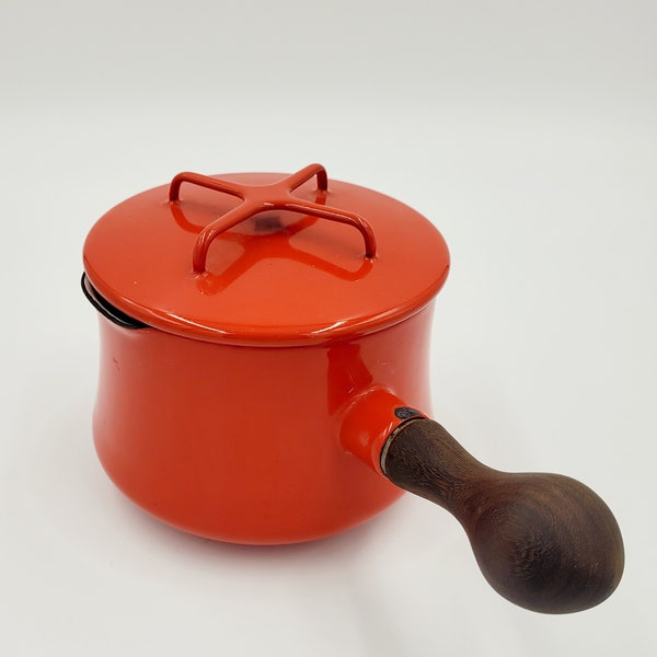 Vintage MCM Dansk Kobenstyle IHQ France Red Enamel Saucepan Covered Pot Jens Quistgaard Collectible Kitchen Decor