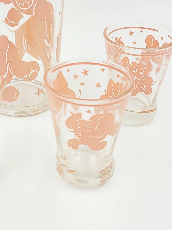Vintage Mid Century Modern Hazel Atlas Pink Dancing Elephants