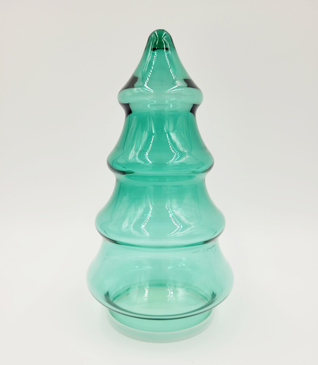 Vintage Libbey Green Glass Christmas Tree Candy Storage Jar Container