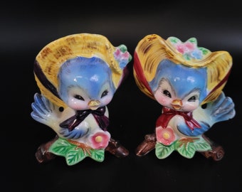 Vintage Anthropomorphic PY Japan Bluebird Salt and Pepper Shakers  Collectible Kitchen Decor Kitsch