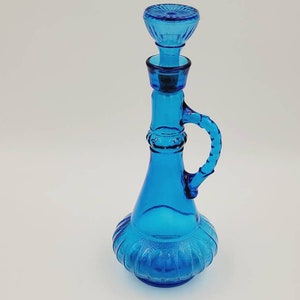 Vintage Blue Turquoise Genie Liquor Decanter Bottle Jim Beam Glass Decanter Collectible Glows Under UV Light Barware Home Decor