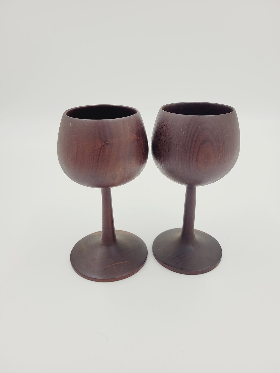 Vintage Mid Century Modern Wood Stemware Wine Goblets Collectible Home ...