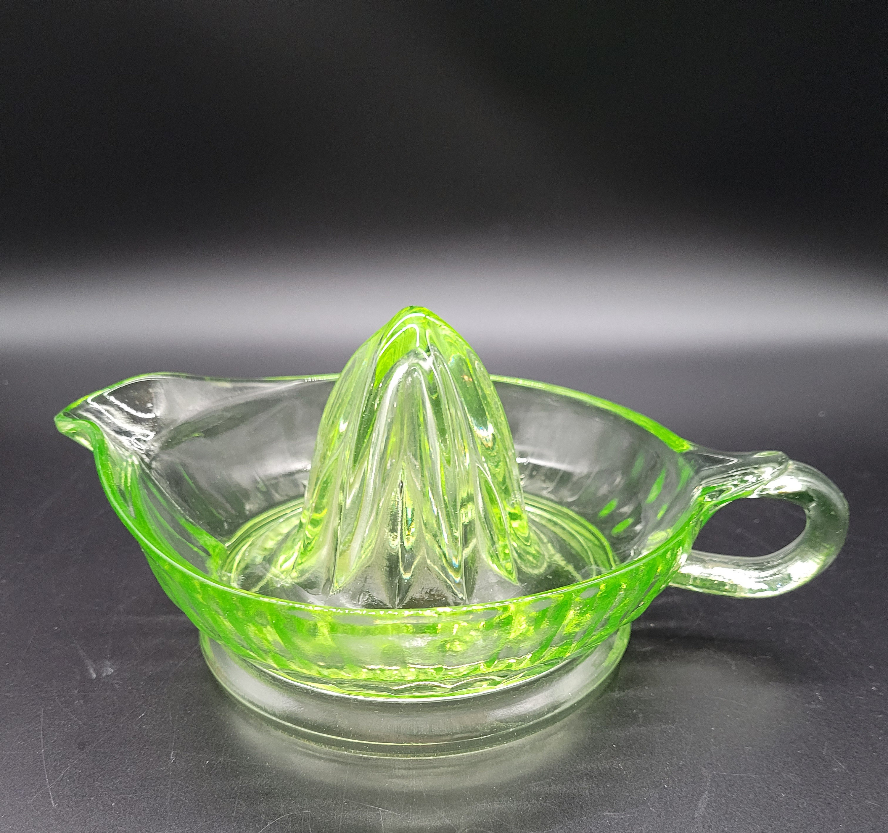 Vintage Green Depression Uranium Glass Citrus Reamer Juicer Glows